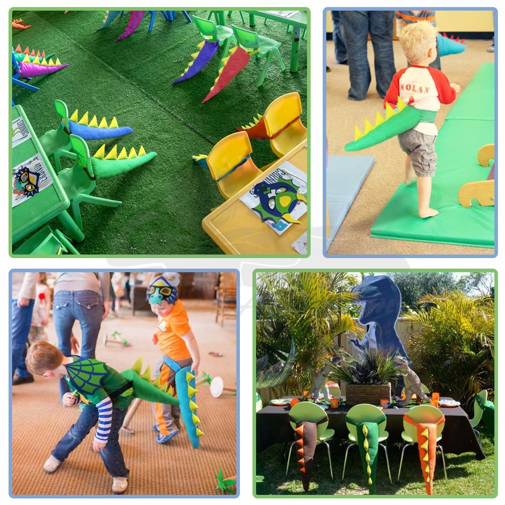 Plush Dinosaur Tails for Kids, Set of 3, Dragon and Dinosaur