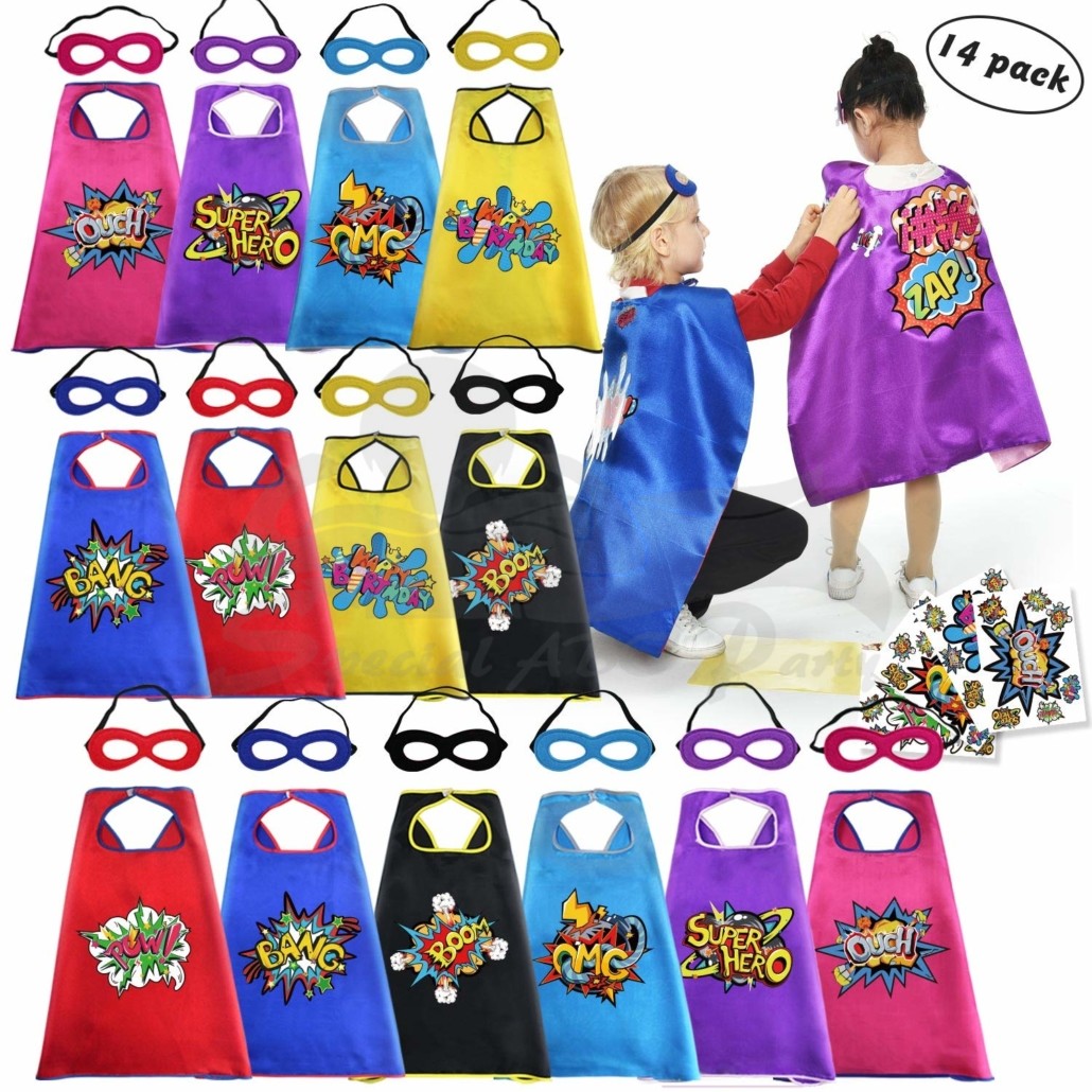 6 Set Superhero Capes with Masks for Kids Dress Up Costumes Cartoon Cosplay